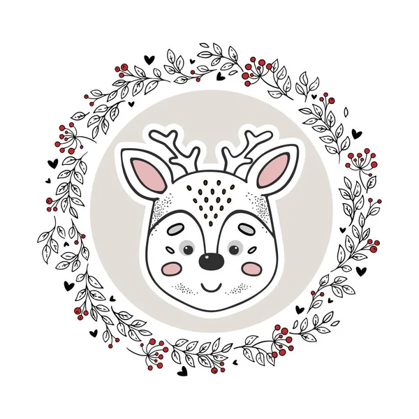 Логотип Животных Изолирован Белом Фоне Ручной Рисунок Оленя Круге Каракули — стоковый вектор