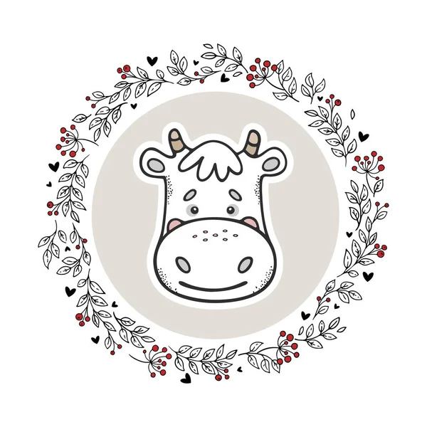 Logotipo Animal Aislado Sobre Fondo Blanco Vaca Dibujada Mano Círculo — Vector de stock
