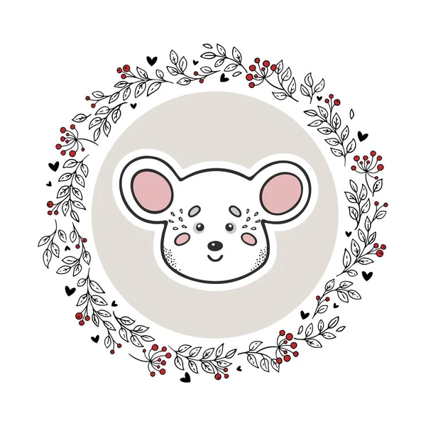 Логотип Животных Изолирован Белом Фоне Ручной Рисунок Мыши Круге Каракули — стоковый вектор