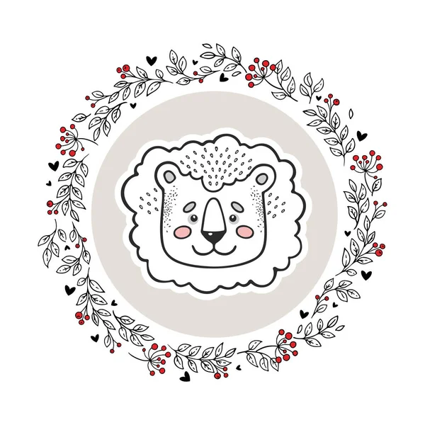 Логотип Животных Изолирован Белом Фоне Ручной Нарисованный Лев Векторной Рамке — стоковый вектор