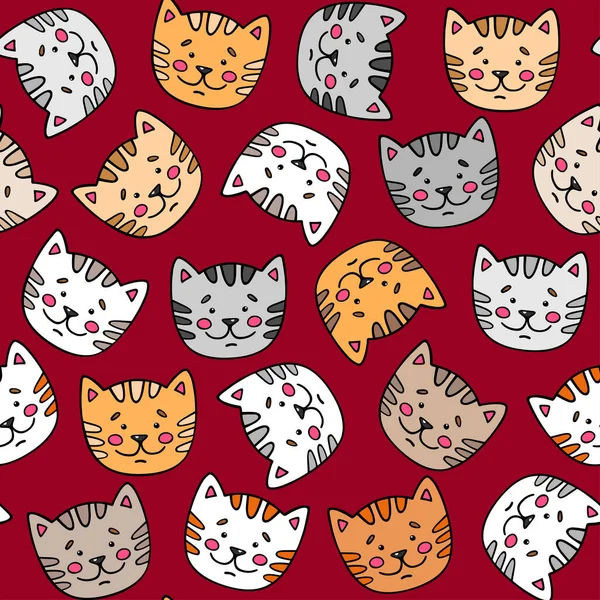 Roztomilý Bezproblémový Vzor Pěknými Kočkami Dětské Kreslené Pozadí Pro Tkaniny — Stockový vektor