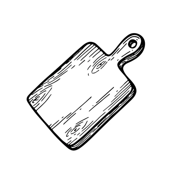 Herramientas Cocina Tabla Cortar Madera Ilustración Vectores Arte Lineal Aislada — Vector de stock