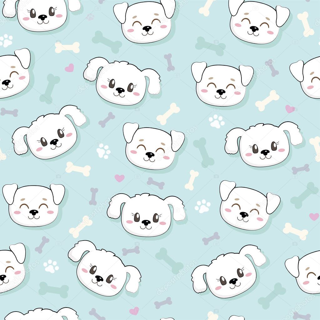 Cute seamless pattern with pretty puppies. Great for baby fabric, textile, wallpaper. Dogs. Kids cartoon vector 