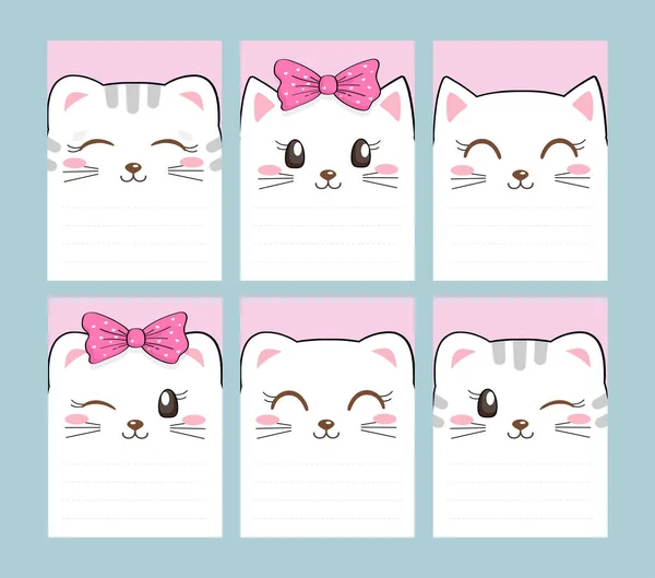 一组笔记本页 演讲稿的模板 猫和猫 白头面正方形图标 空格为文字 可爱的卡通卡瓦有趣的角色 平面设计 情人节快乐 — 图库矢量图片