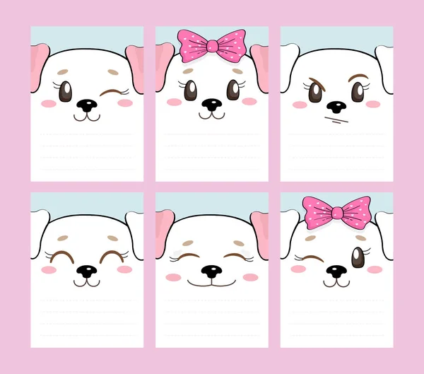 Jegyzetfüzet Oldalak Beszéd Emoji Jegyzetek Sablon Kutyák Kutyák Fehér Fej — Stock Vector