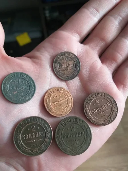 Coins on the open left palm — Stock Photo, Image