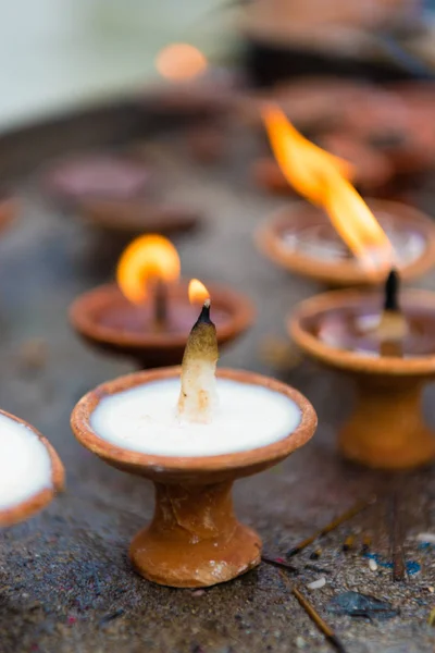 Lámparas Aceite Terracota Como Ofrendas Religiosas Templo Nepal — Foto de Stock