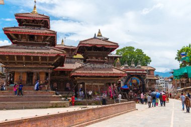 Katmandu Durbar Meydanı, Nepal - 17 Temmuz 2018: Sokak görünümü Katmandu Durbar Meydanı, Unesco Dünya Mirası, muhteşem mimarisi, tapınaklar, idoller ve açık mahkemeler ile çevrili