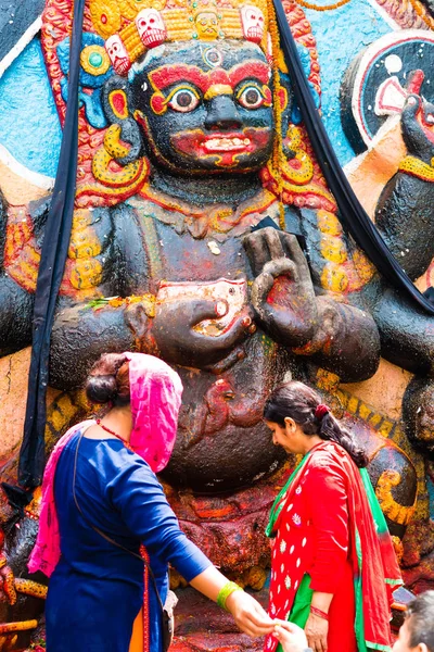 Durbar Náměstí Kathmandu Nepál Července 2018 Socha Svatyně Kal Bhairav — Stock fotografie