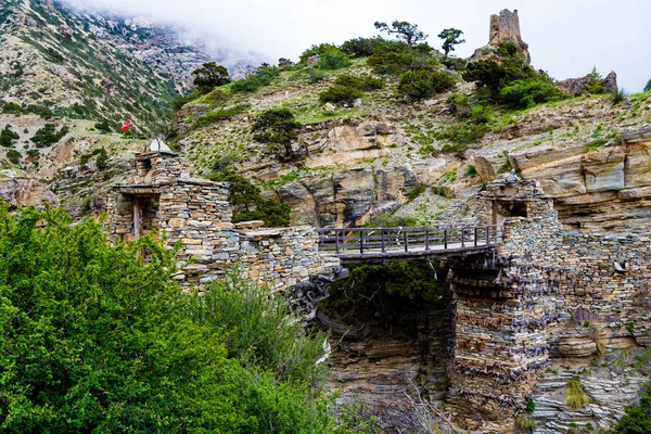 Antiguo Puente Piedra Área Conservación Annapurna Destino Importante Para Los —  Fotos de Stock