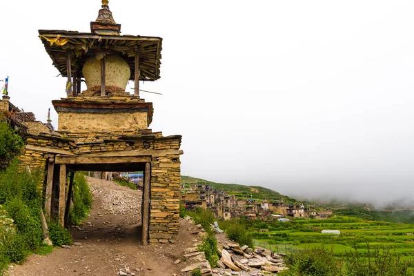 Nar Village Annapurna Conservation Area Nepal July 2018 Green Terraced — Stock Photo, Image