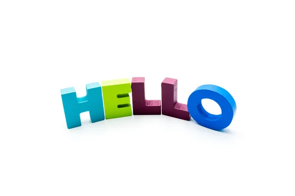 Word Hello Written Colourful Wooden Letters Isolated White Copy Space — Stock Photo, Image