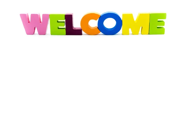 Word Welcome Written Colourful Wooden Letters Isolated White Copy Space — Stock Photo, Image