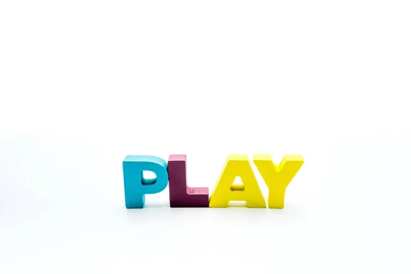 Παιχνίδι Λέξη Γραμμένη Πολύχρωμα Ξύλινα Γράμματα Απομονωμένη Πάνω Από Λευκό — Φωτογραφία Αρχείου