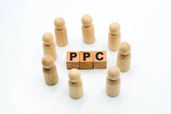 Houten Figuren Als Business Team Cirkel Rond Acroniem Ppc Pay — Stockfoto