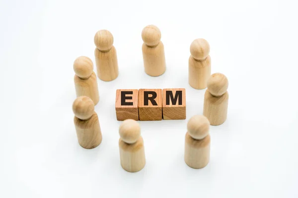 Wooden Фигуры Бизнес Команда Круг Вокруг Акронима Erm Enterprise Risk — стоковое фото