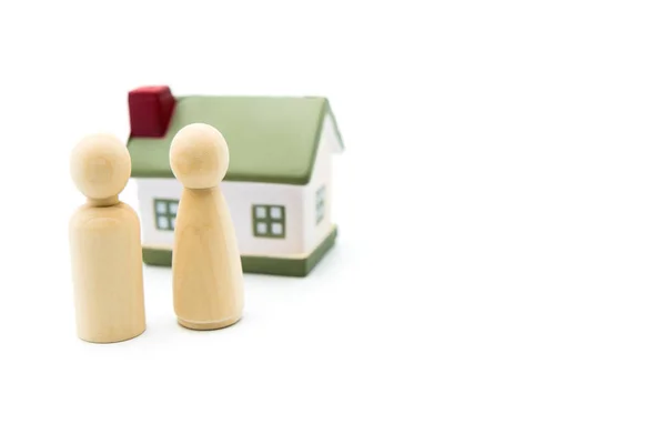 Wooden Figures Family Concept House Background Isolated White — Stock Photo, Image