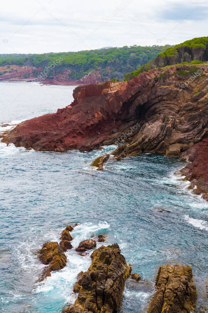 Marine red folded rocks in Ben Boyd National Park, NSW, Australia