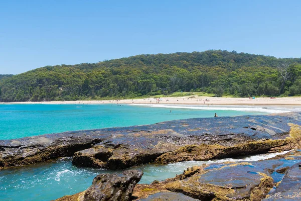 Pebbly Beach Nsw Austrália Janeiro 2019 Pessoas Desfrutando Tempo Ensolarado — Fotografia de Stock