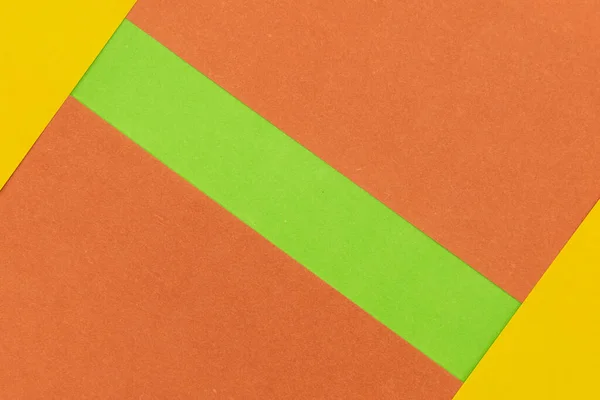 Grüner Orangefarbener Und Gelber Papierhintergrund Abstraktes Kontrastierendes Konzeptuelles Bild — Stockfoto