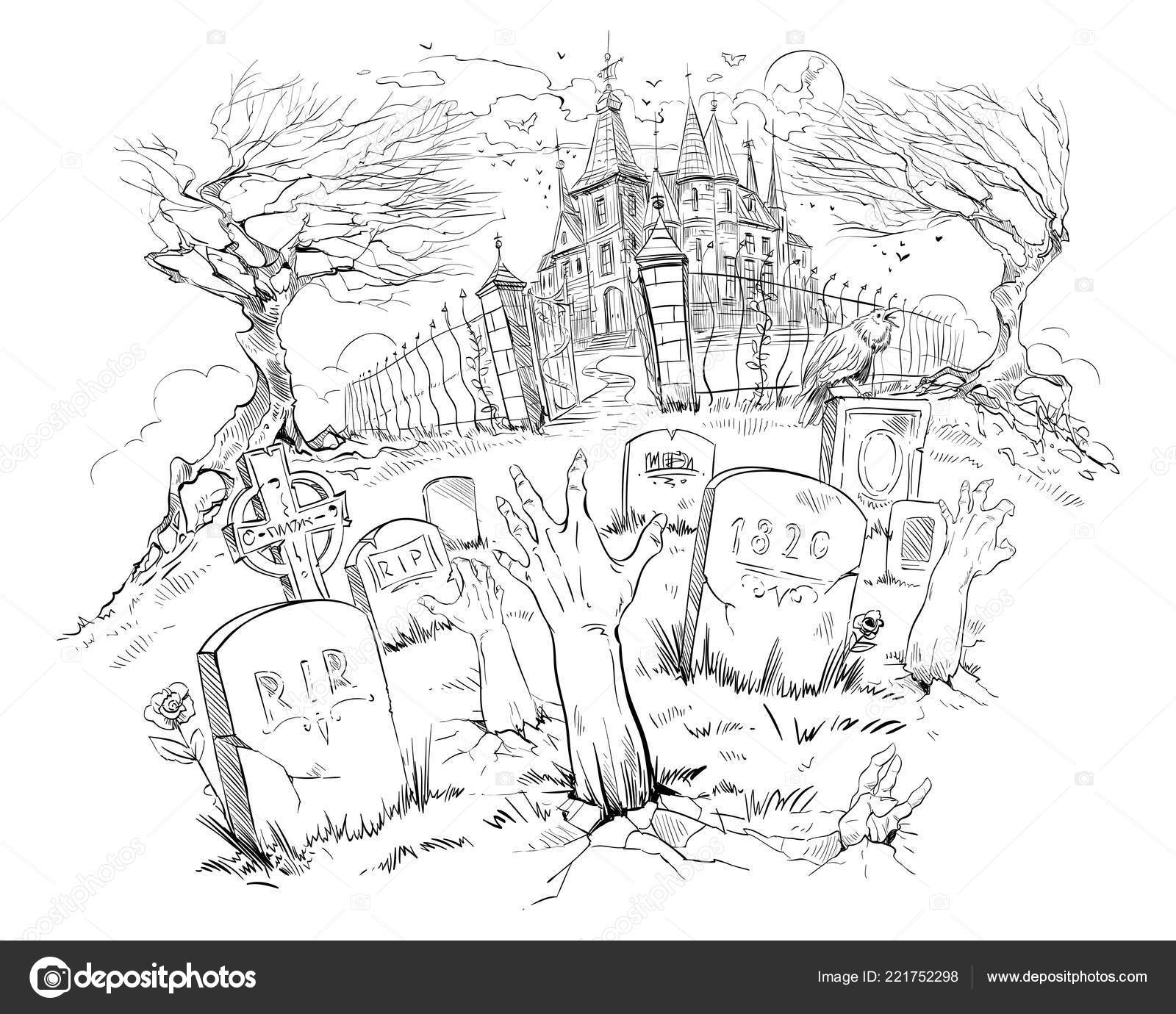 35+ Ideas For Cemetery Drawing Halloween | Inter Venus
