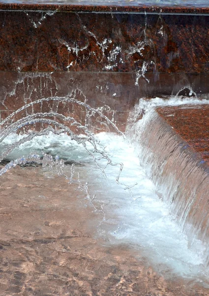 Splashes Water Fountain Background Granite — Stock Photo, Image