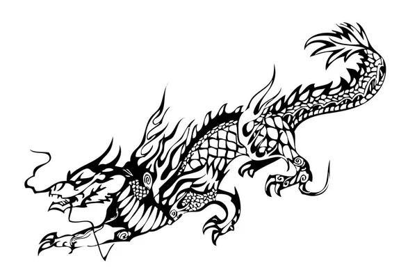 Dragão chinês preto no branco — Vetor de Stock