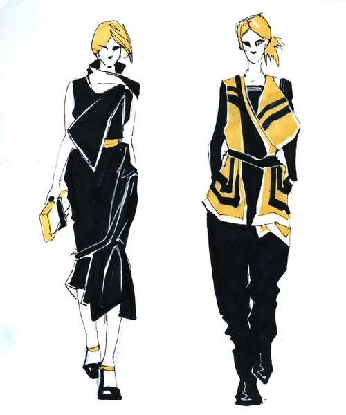 Feminine style fashion sketch — Stock Photo, Image