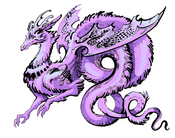 Purple winged dragon in asia style — Stock Vector