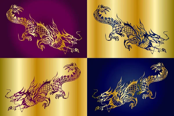 Quattro draghi cinesi — Vettoriale Stock