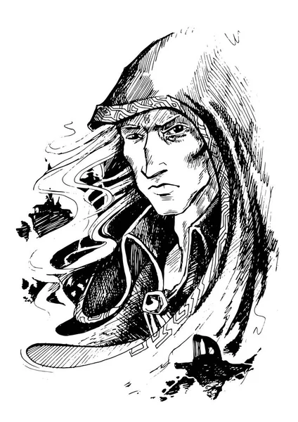Мистический волшебник в капюшоне — стоковый вектор