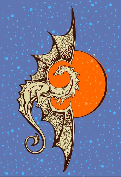 Dragão símbolo com um contexto do sol cor-de-laranja —  Vetores de Stock