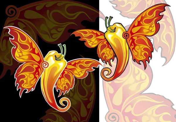 Piment avec les ailes d'un papillon — Image vectorielle