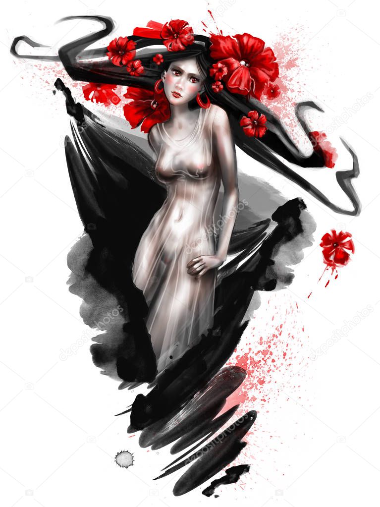 girl with poppies in her hair. horoscope Taurus.