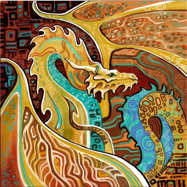 Dragon ornemental dans le style de Klimt — Image vectorielle