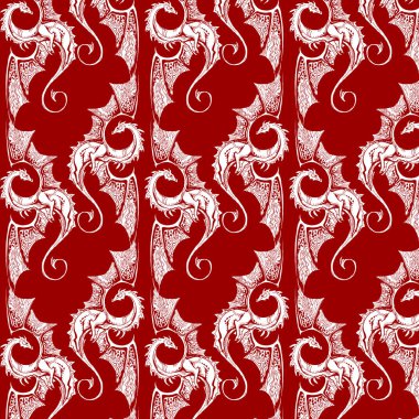 Seamless red background with white dragons. Texture for the heroic saga or the knightly tale clipart