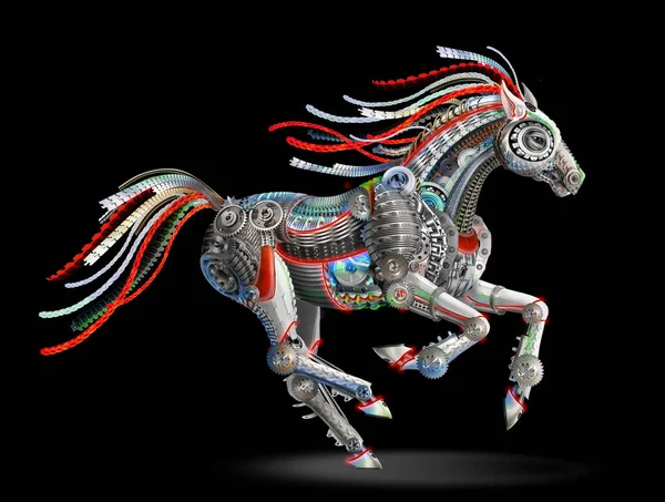 Robot cavallo luminoso da parti meccaniche. cyberpunk — Foto Stock