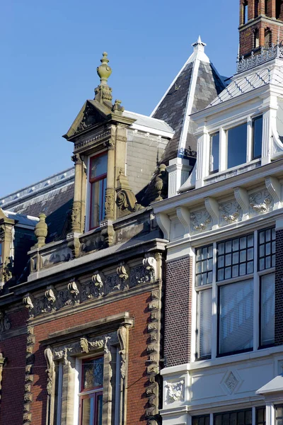 Старые Фасады Центре Лейдена Голландия Нидерланды — стоковое фото
