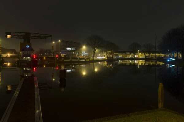 Leiden Hollandia 2017 December Éjszaka Városra Leiden Hollandia Megvilágítás Történelmi — Stock Fotó