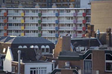 Görüntü şehir manzarası günbatımında, Leiden, Hollanda