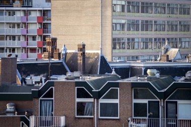 Görüntü şehir manzarası günbatımında, Leiden, Hollanda