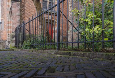St Pieterskerk, Leiden, Hollanda önünde metal çit görüntüsünü