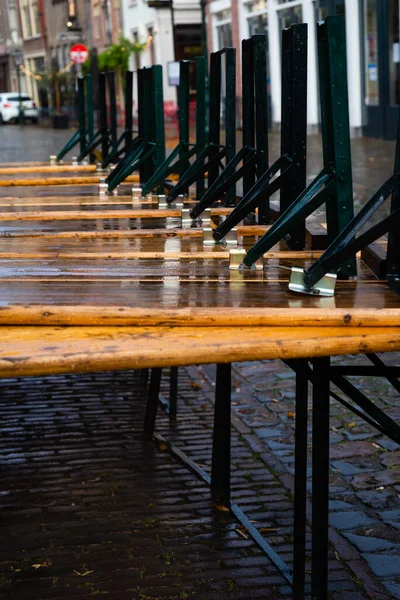 Träbord Efter Det Kraftiga Regnet Leiden Nederländerna — Stockfoto