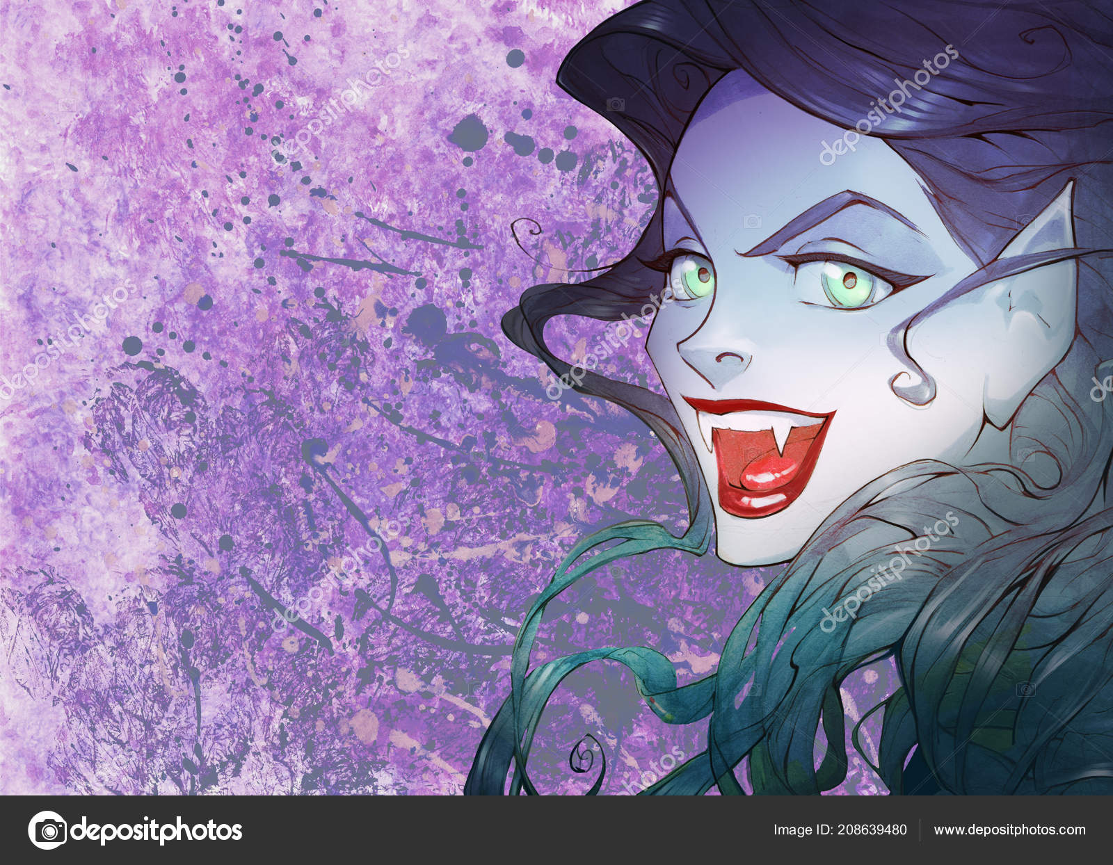 Cartoon Anime Halloween Illustration Beautiful Charming Vampire
