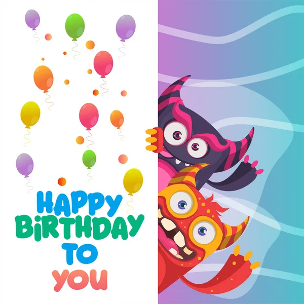 Urodziny Zaproszenie Karty Cute Monster Wektor — Wektor stockowy