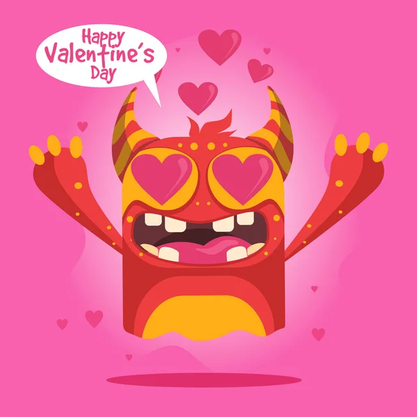 Monstruo Feliz Lindo Vector Ilustración Feliz Tarjeta San Valentín Vector — Archivo Imágenes Vectoriales