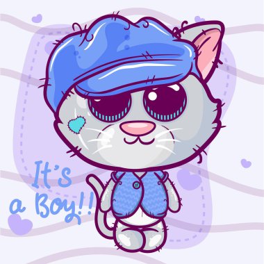 sevimli kedi yavrusu, bebek duş kartı vektör illüstrasyon - Vektör