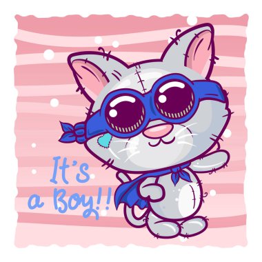 sevimli kedi yavrusu, bebek duş kartı vektör illüstrasyon - Vektör