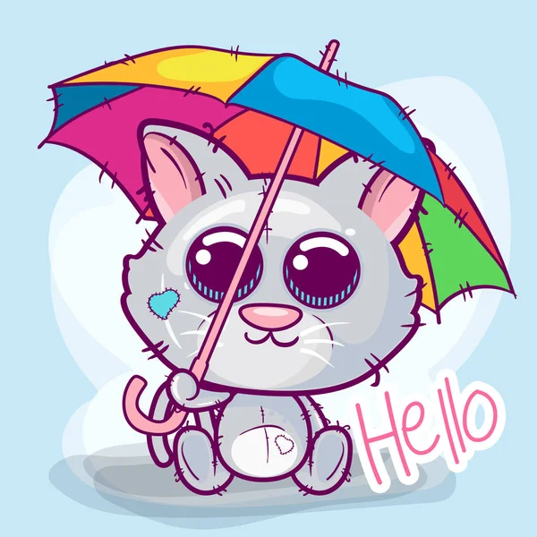 Gatinho bonito dos desenhos animados com um guarda-chuva - Vector — Vetor de Stock