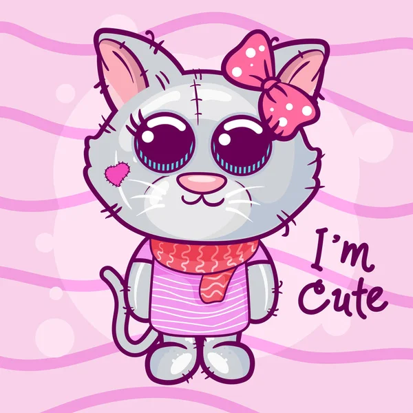 Lindo gatito de dibujos animados sobre un fondo rosa - Vector — Vector de stock